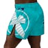 Teal/White Hayabusa Icon Mid-Thigh Fight Shorts - back shot w left side perspective