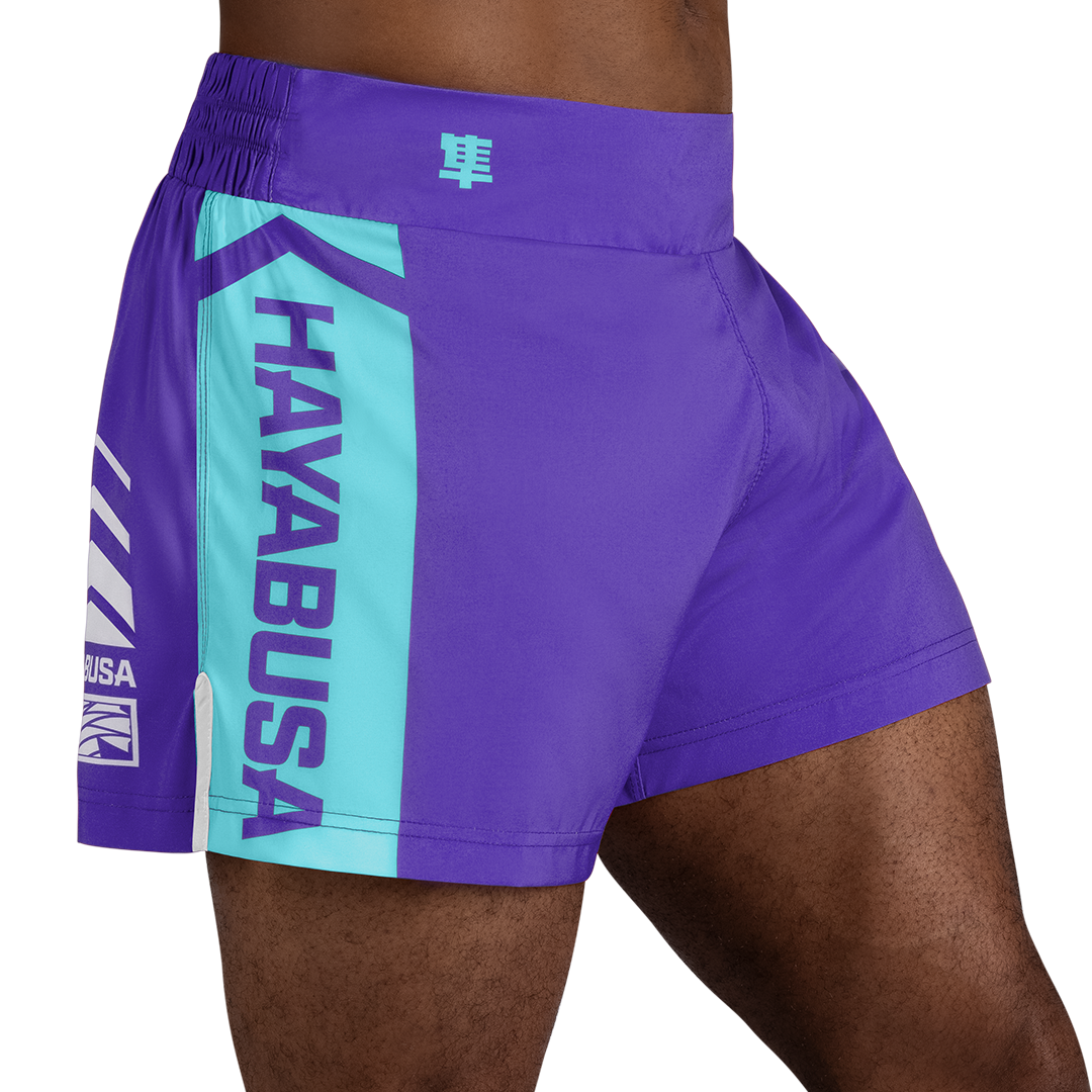 Purple/White Hayabusa Icon Kickboxing Shorts - Main shot w right perspective