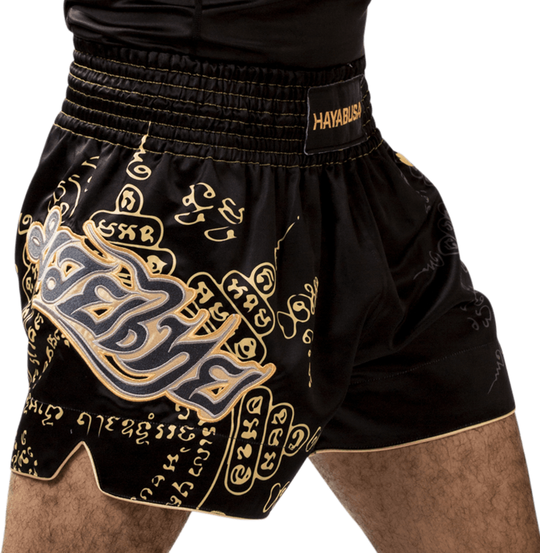 34 Hayabusa Muay Thai Shorts Black/Gold Large - Free Shipping 