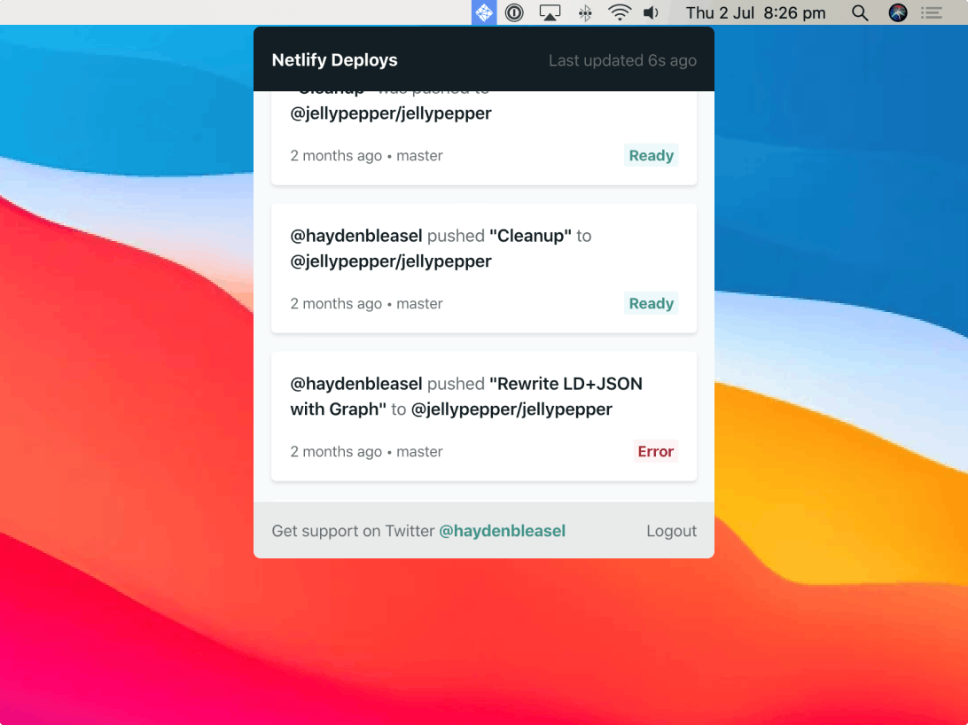 Netlify Menubar
