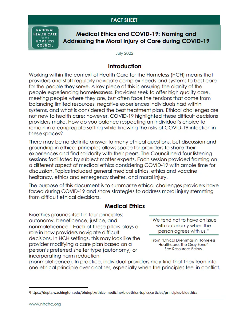 Factsheet: Naming and addressing the moral injury of care during COVID-19