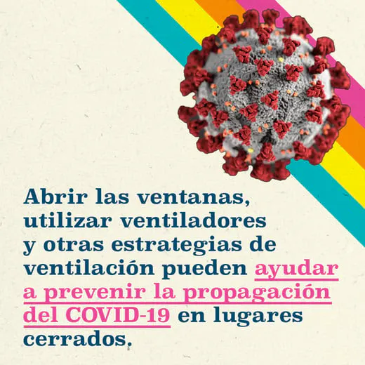 Redes sociales: Gráfico promueve estrategias de ventilación para prevenir el COVID-19 (inglés, español)