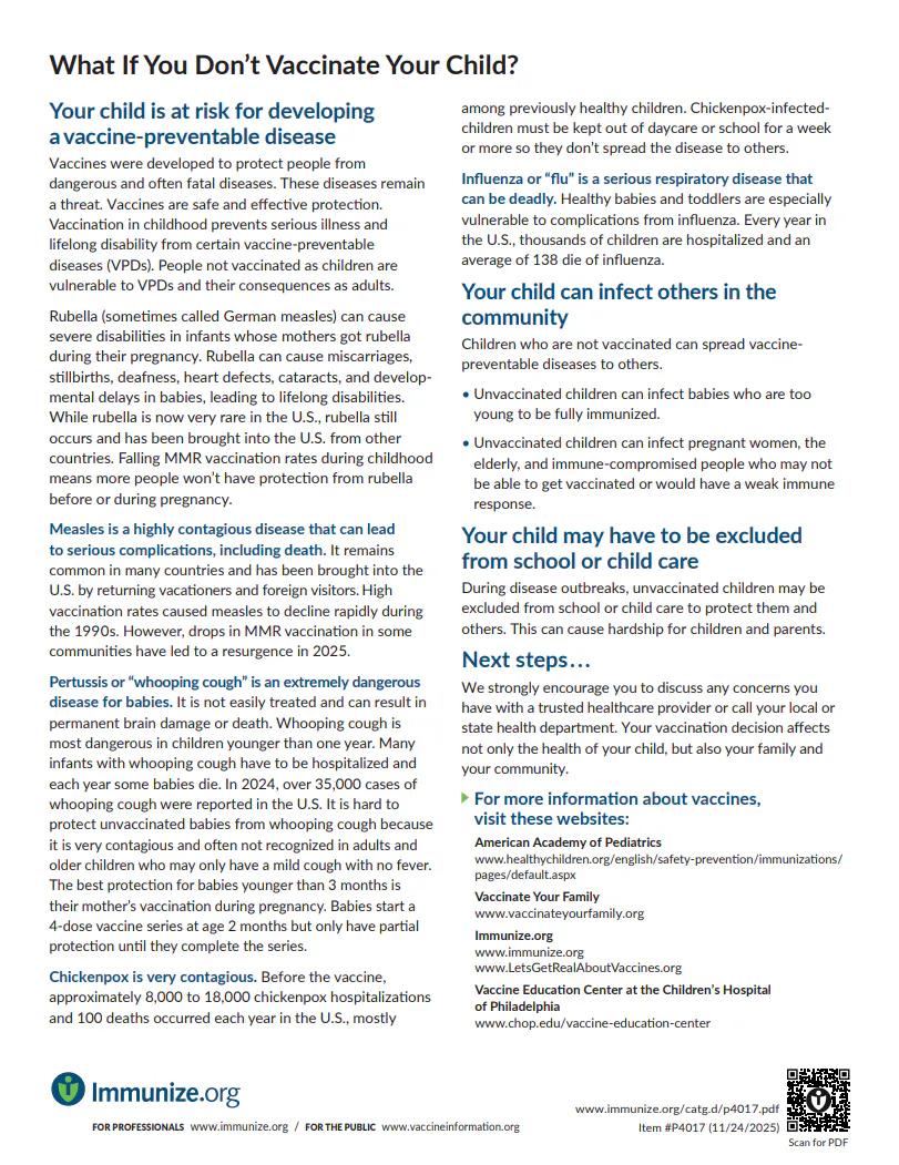 The risks of not vaccinating your child