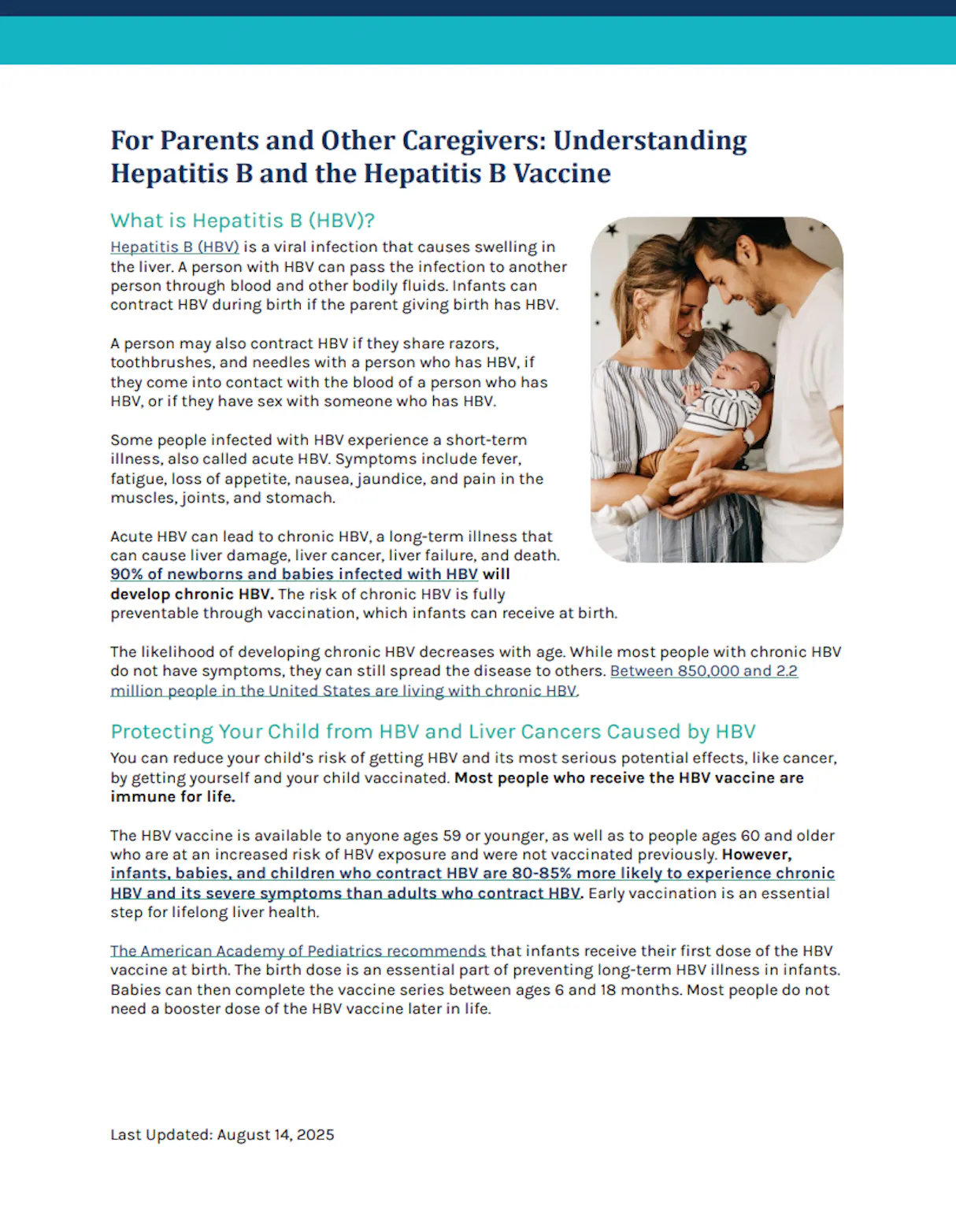 Factsheet: For Parents and Other Caregivers: Understanding Hepatitis B (HBV) and the HBV Vaccine