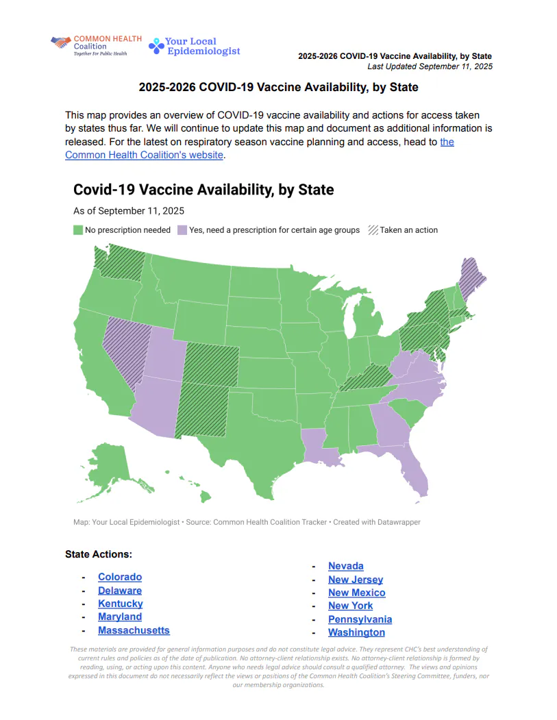 2025-2026 COVID-19 vaccine availability by state