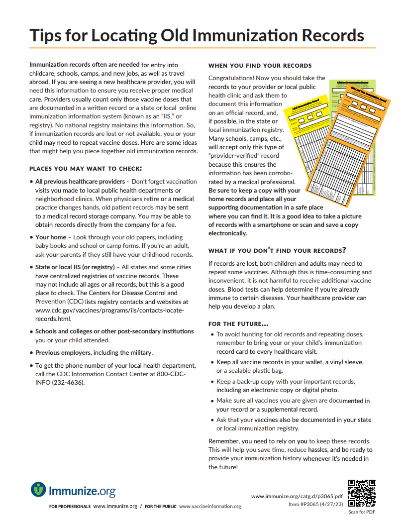 Tips for locating old immunization records