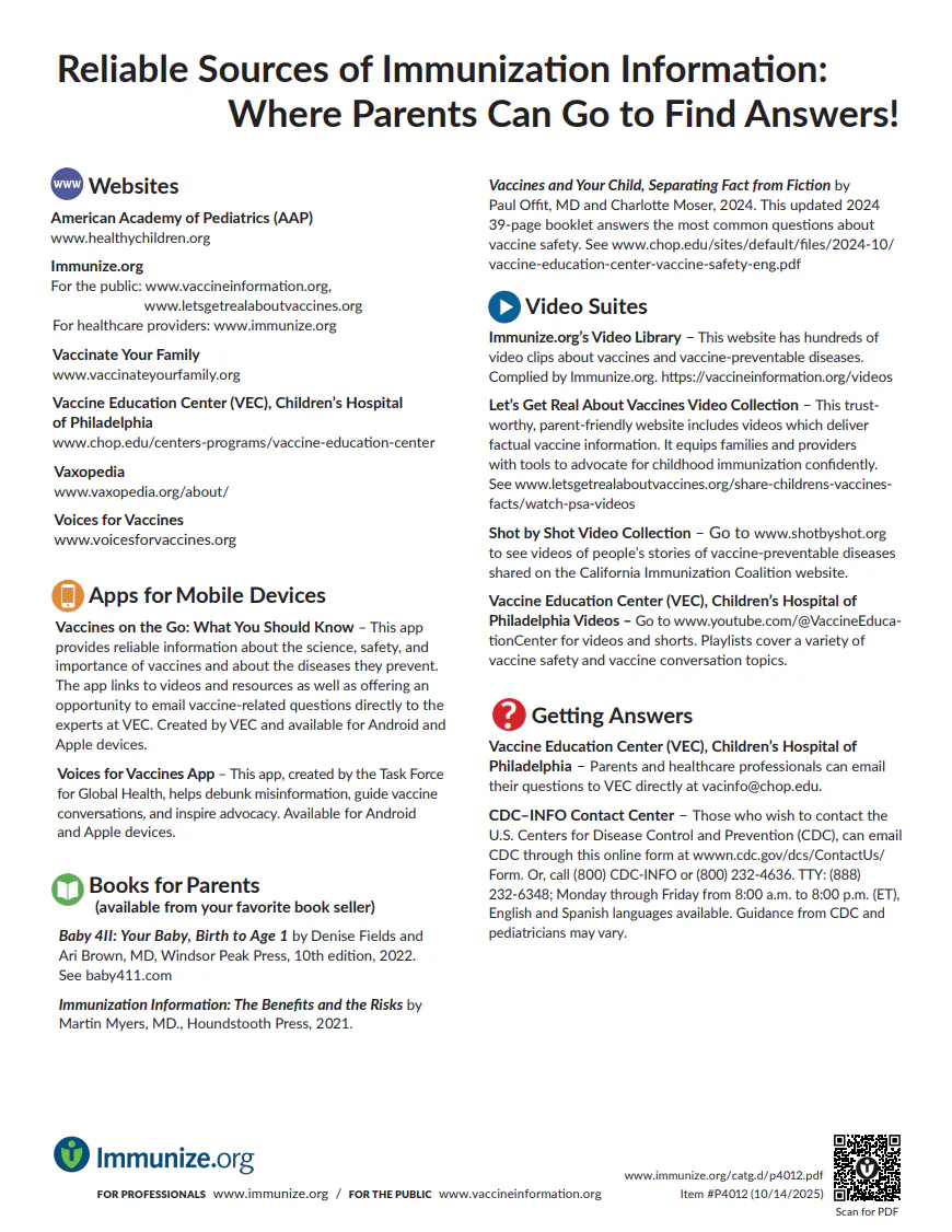 Where parents can get reliable immunization information