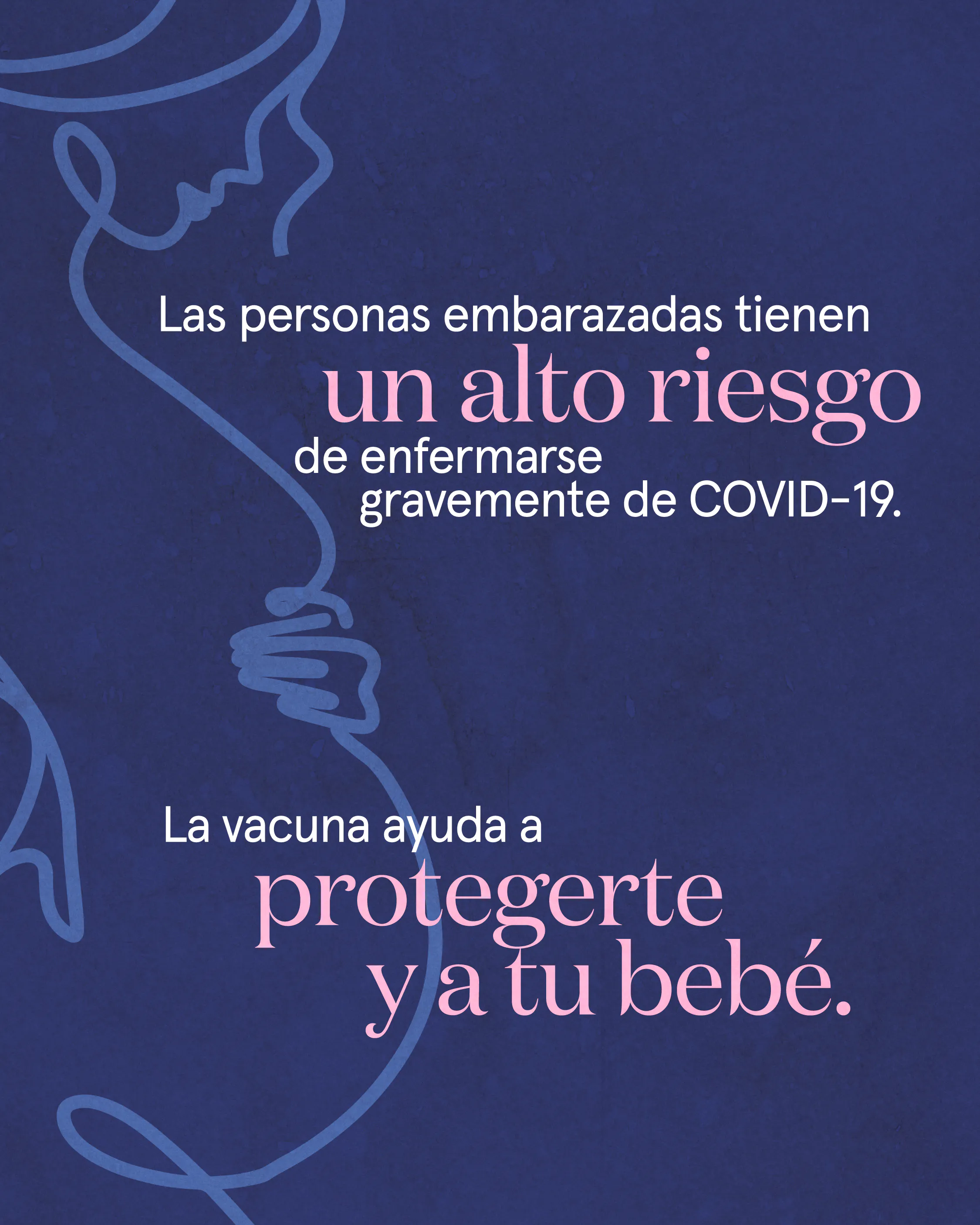 Redes sociales: Gráfico destaca que las personas embarazadas enfrentan un alto riesgo de enfermedad grave por COVID-19, enfatizando que la vacuna ayuda a proteger a la madre y al bebé (inglés, español)