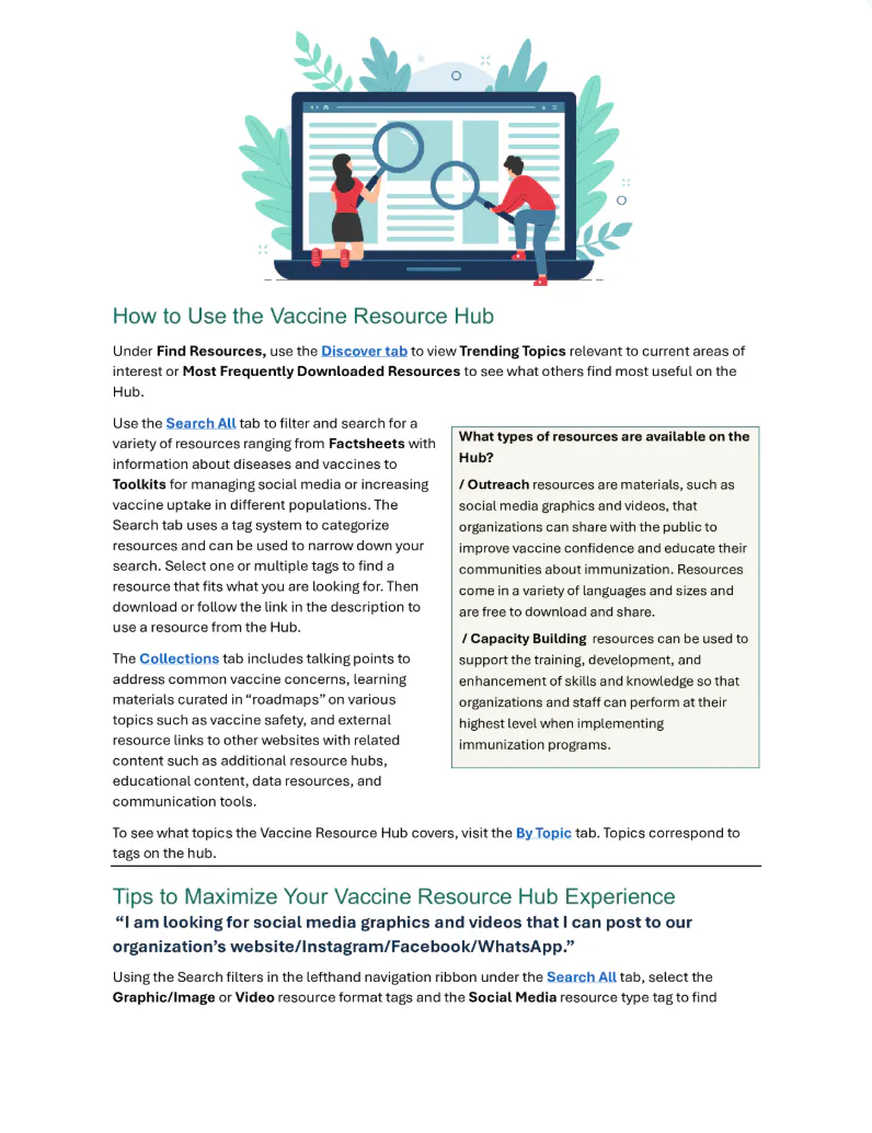 Factsheet: How to use the Vaccine Resource Hub