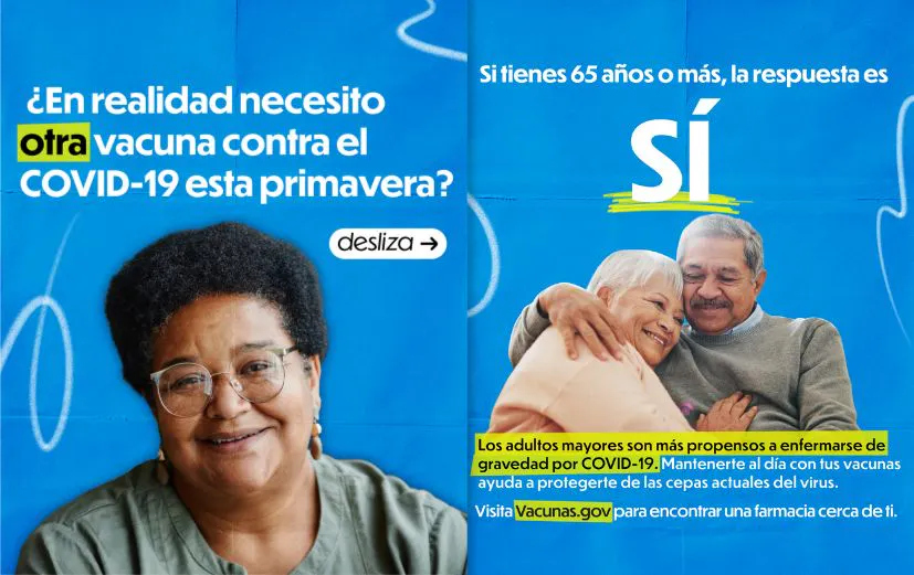 Redes sociales: Gráficos explican por qué las personas de 65+ años deben obtener otra vacuna contra el COVID-19 esta primavera (inglés, español)