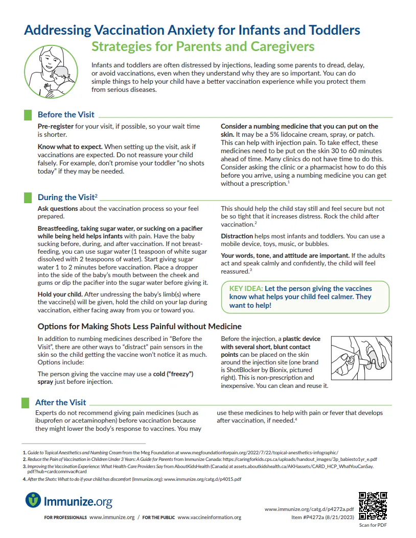 Addressing vaccination anxiety for infants, children, and adults