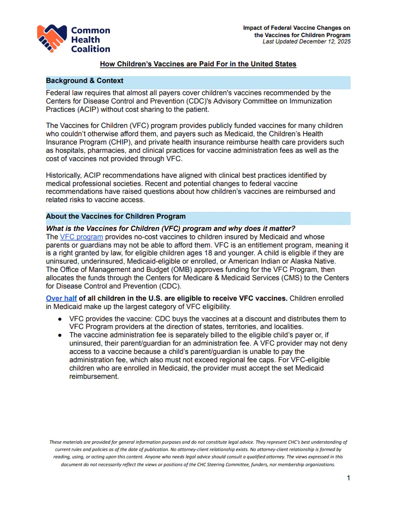 Impact of federal vaccine changes on the Vaccines for Children Program