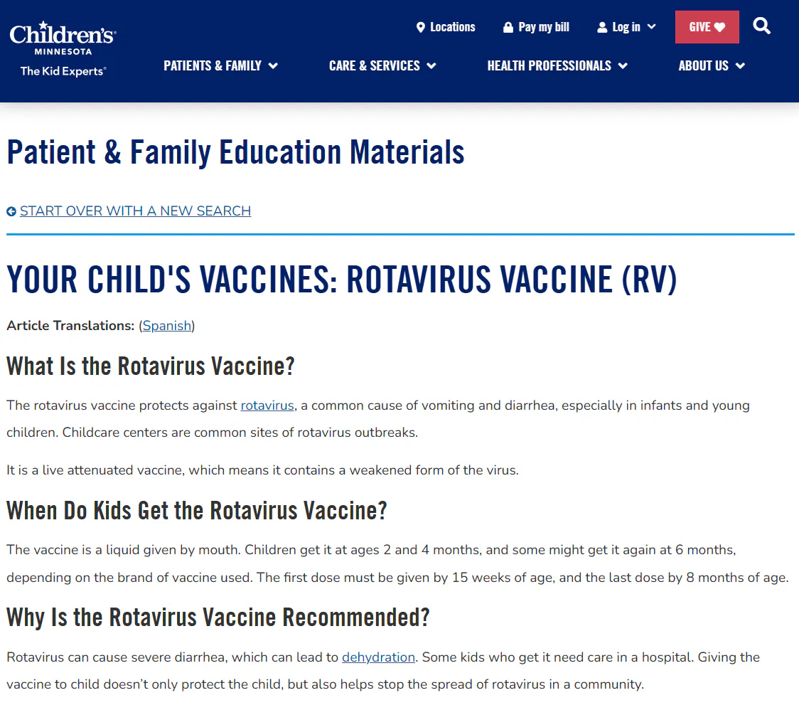 Factsheet: Your child's vaccines - rotavirus (English, Spanish)