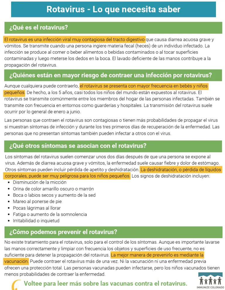 Hoja informativa: Rotavirus - Lo que necesitas saber (inglés, español)