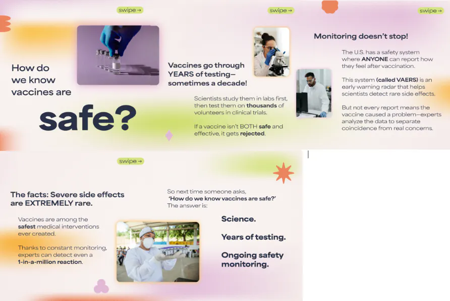 Social media: Graphics explain how we know vaccines are safe (English, Spanish)