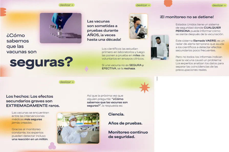 Redes sociales: Gráficos explican cómo sabemos que las vacunas son seguras (inglés, español)