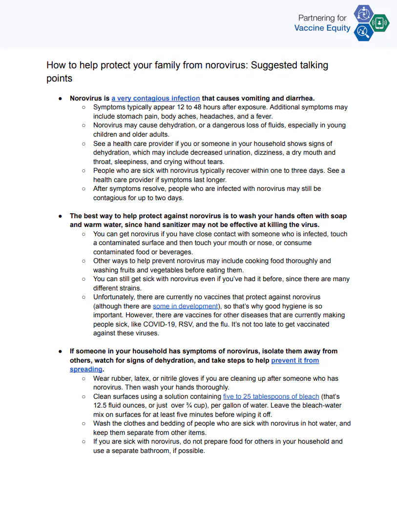 Talking points and FAQs: How to protect your family from norovirus (English, Spanish)
