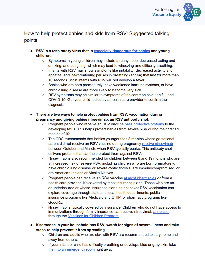 Talking points and FAQs: How to help protect babies and kids from RSV (English, Spanish)