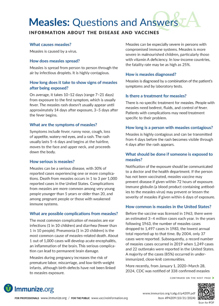 Factsheet: Questions and answers about measles