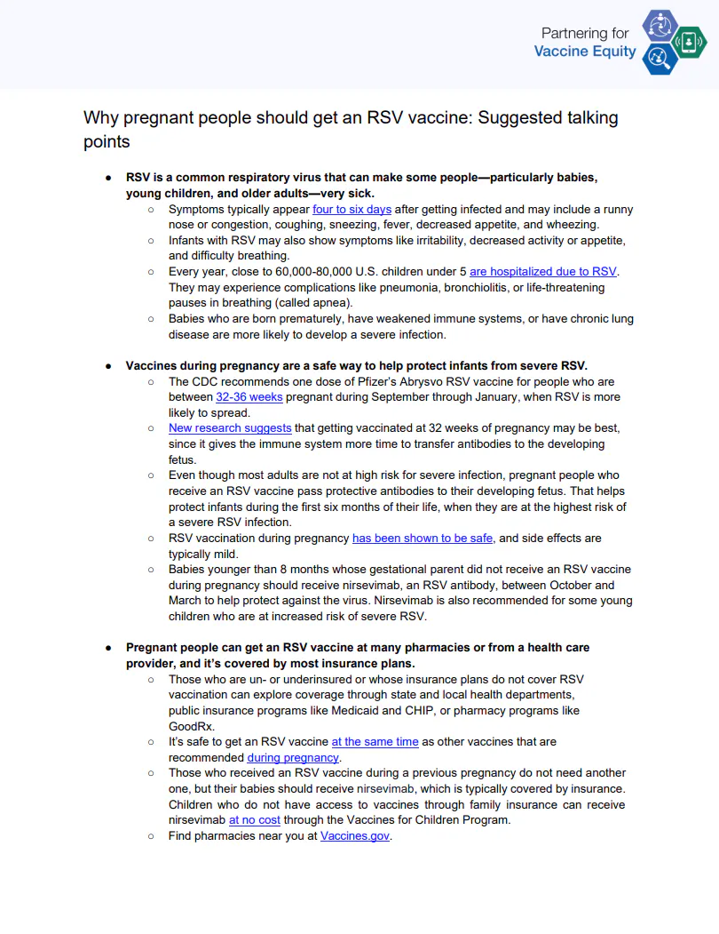 Talking points and FAQs: Why pregnant women should get an RSV vaccine (English, Spanish)