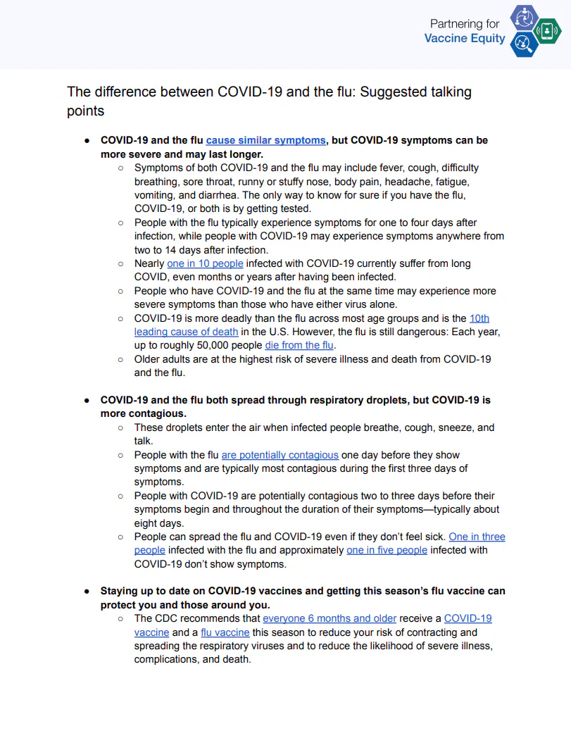 Talking points and FAQs: The difference between COVID-19 and flu (English, Spanish)