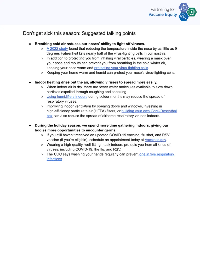 Talking points and FAQs: Don't get sick this season (English, Spanish)