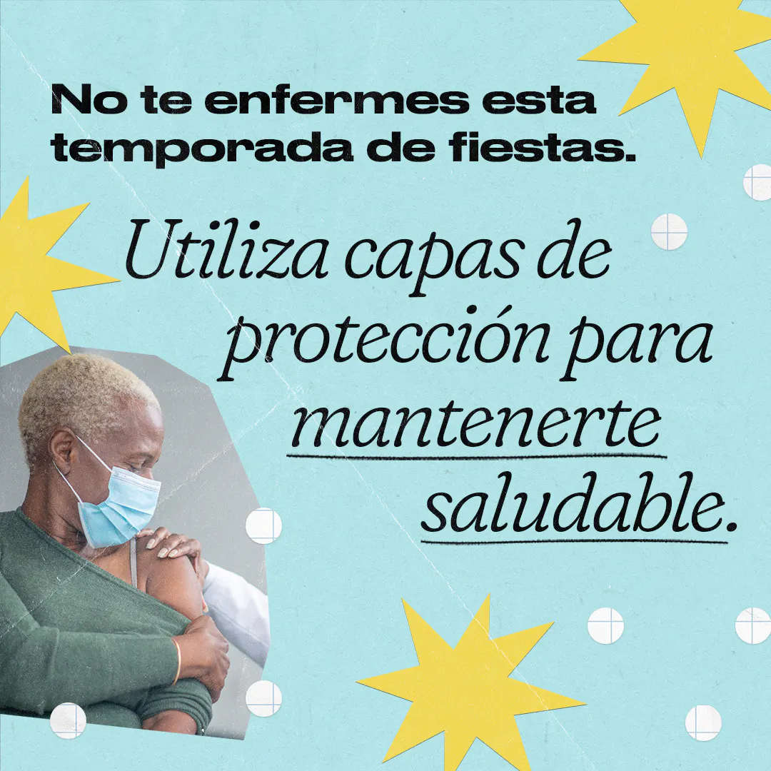 Redes sociales: Gráfico motiva a usar capas de protección para una temporada de fiestas de fin de año sana (inglés, español)