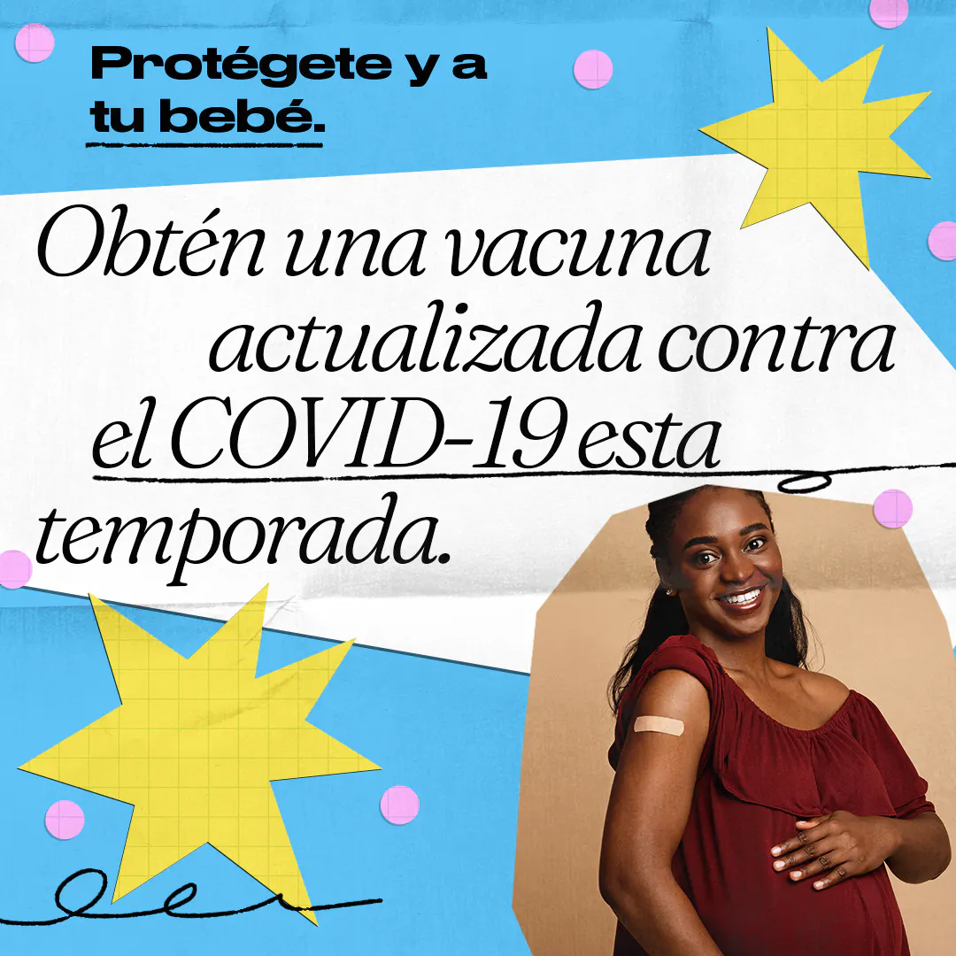 Redes sociales: Gráfico motiva a las personas embarazadas a obtener la vacuna contra el COVID-19 (inglés, español).