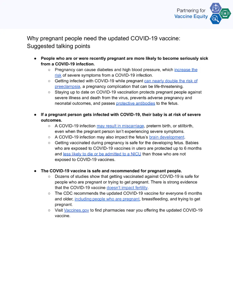 Talking points and FAQs: Why pregnant women need the updated COVID-19 vaccine (English, Spanish)