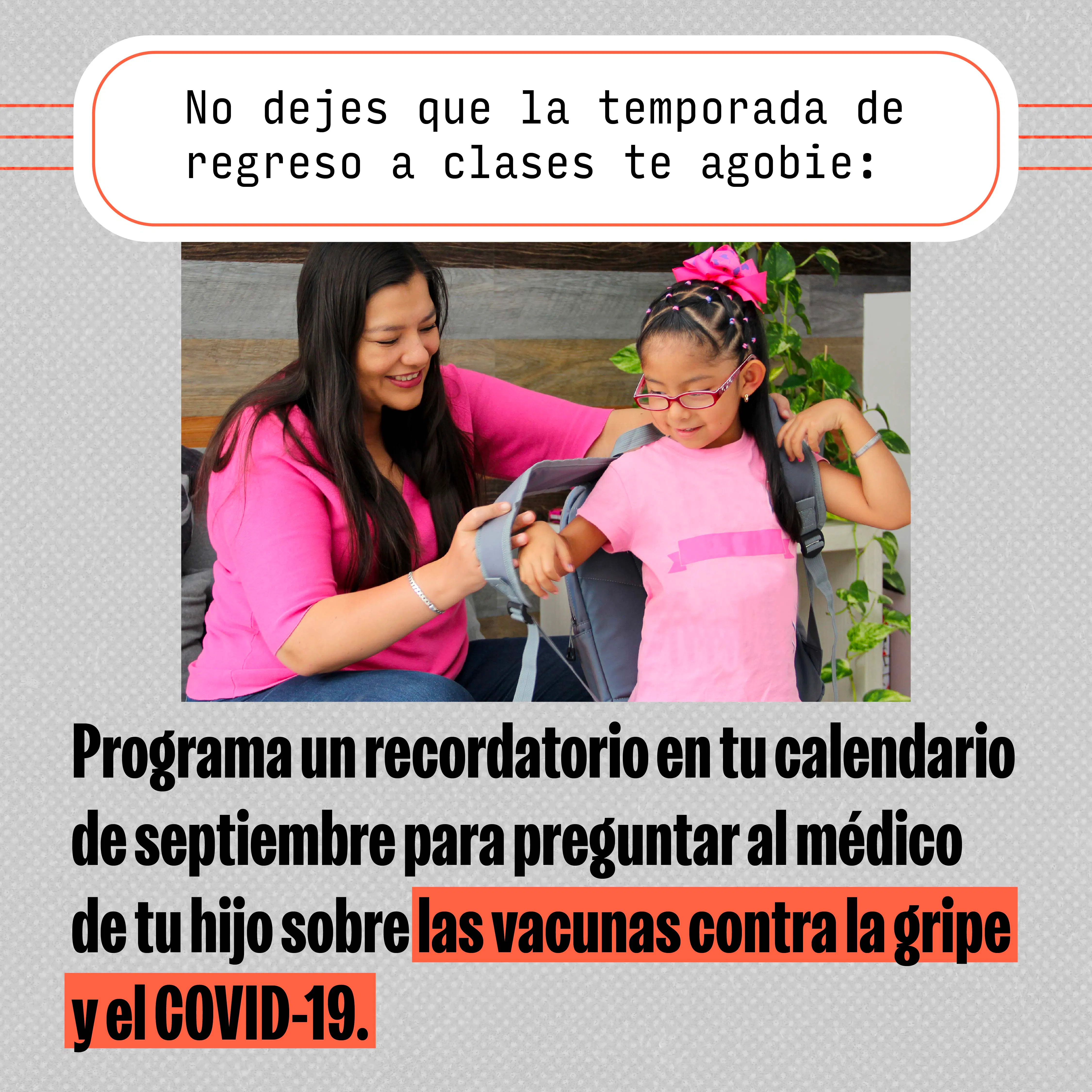 Redes sociales: Gráfico motiva a los padres a incluir las vacunas contra el COVID-19 y la gripe en sus planes de regreso a las clases (inglés, español)