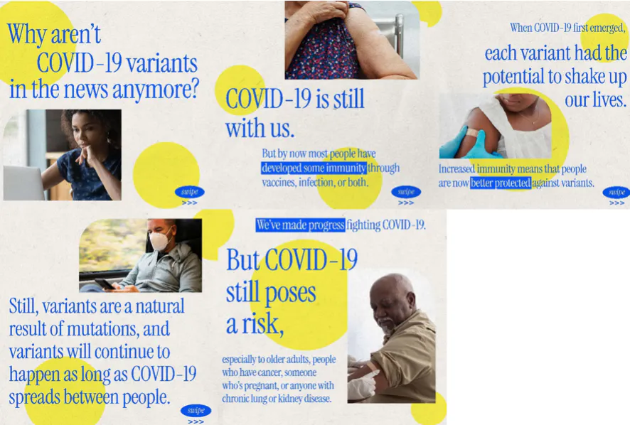 Social media: Graphics explain why COVID-19 variants are not in the news (English, Spanish)