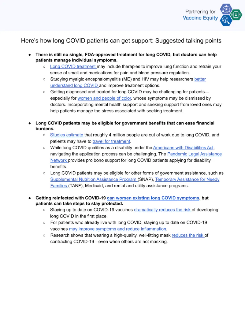 Talking points and FAQs: Here's how long COVID patients can get support (English, Spanish)