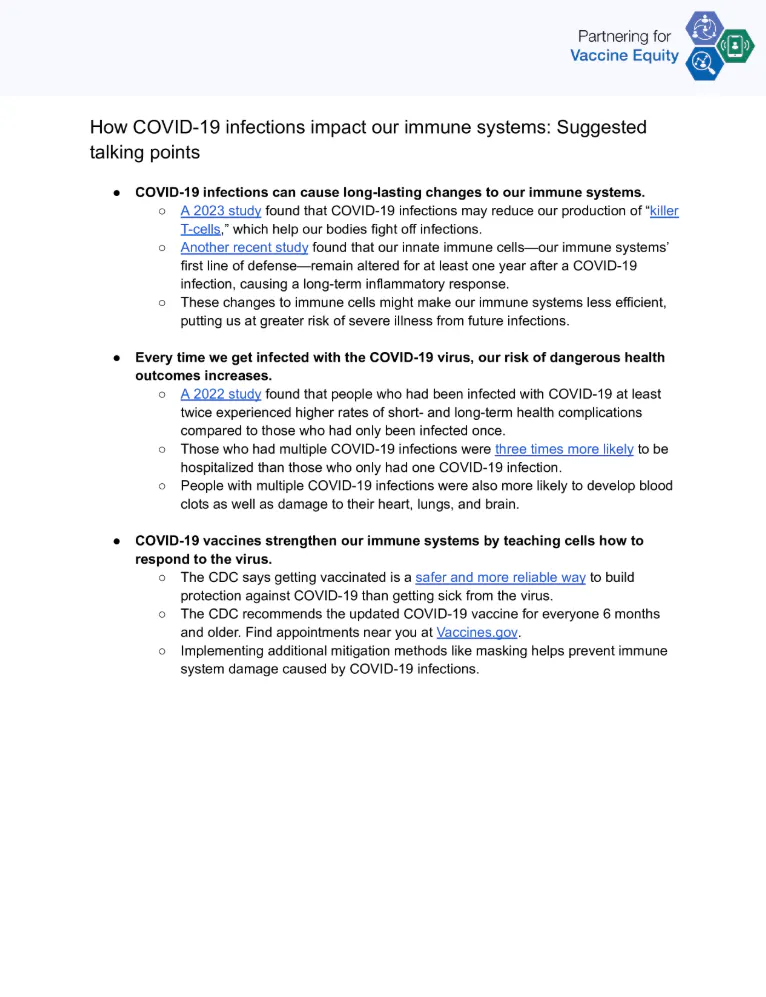 Talking points and FAQs: How COVID-19 infections impact our immune systems (English, Spanish)