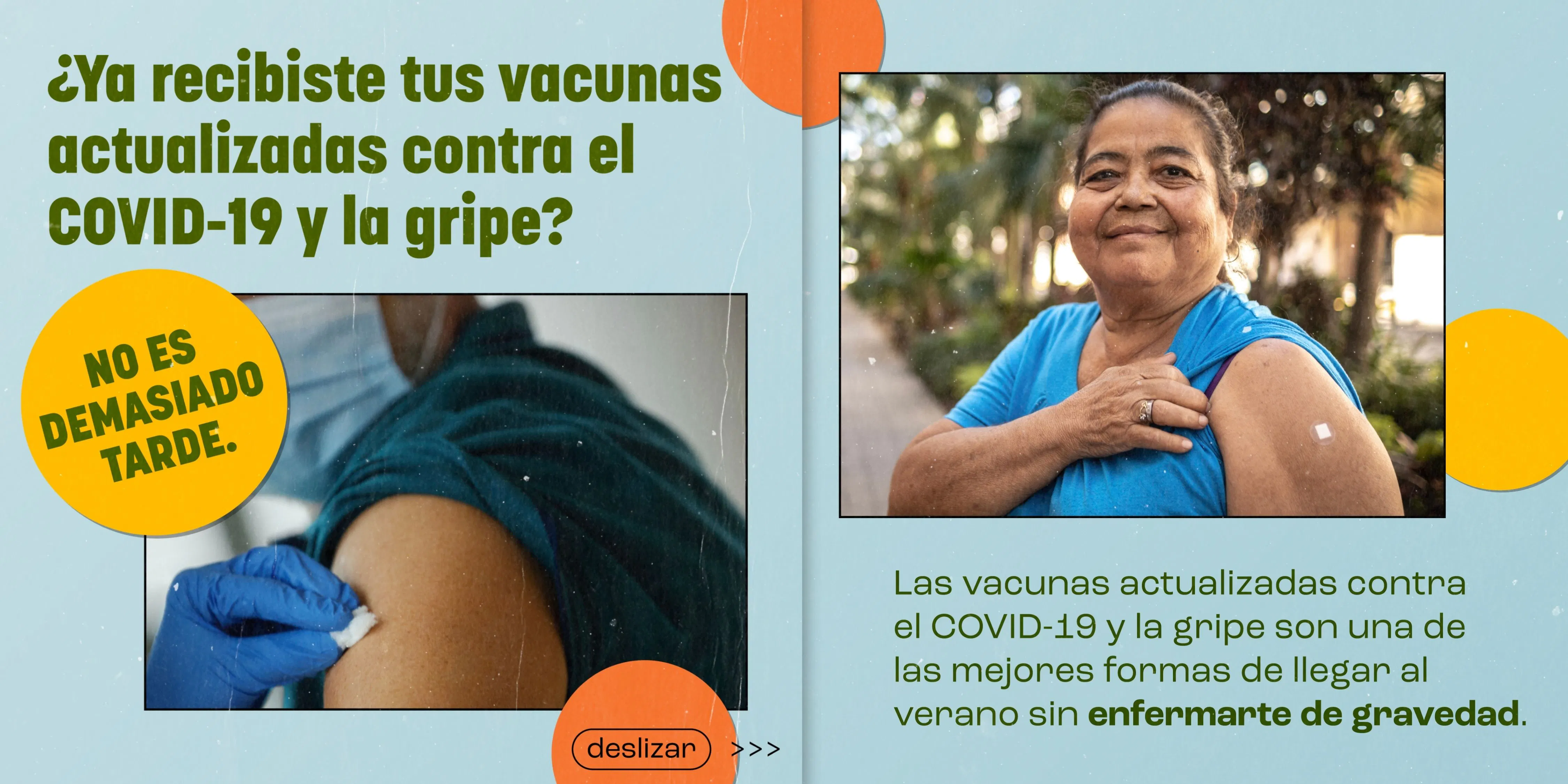 Redes sociales: Gráficos afirman que no es demasiado tarde para vacunarse contra el COVID-19 y la gripe (inglés, español)