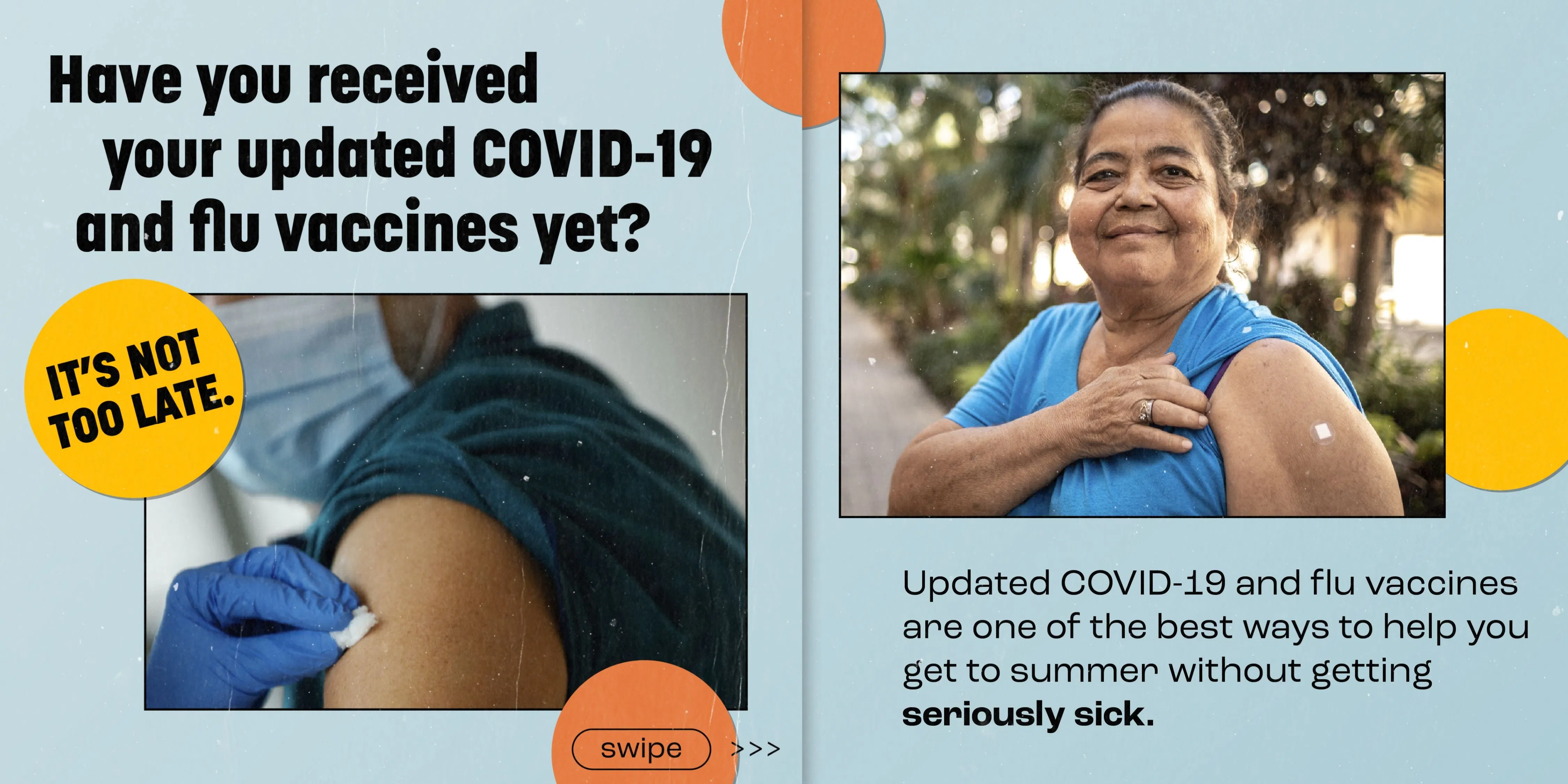 Social media: Graphics note it's not too late to get COVID and flu vaccines (English, Spanish)