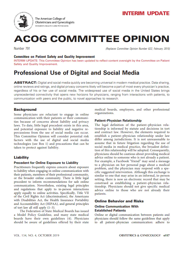 Report: Professional use of digital and social media for physicians