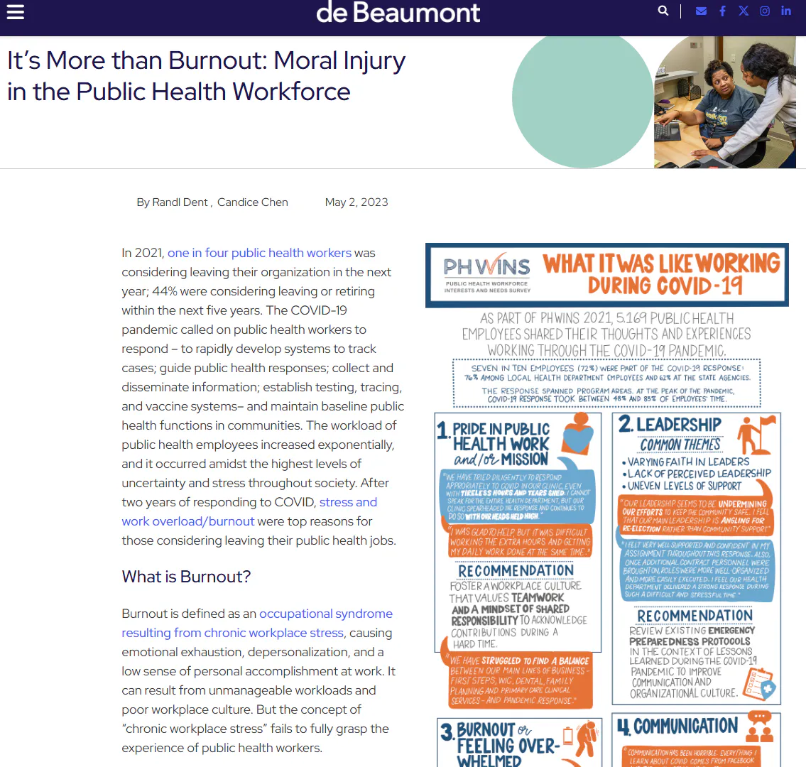 Report: It's more than burnout: Moral injury in the public health workforce