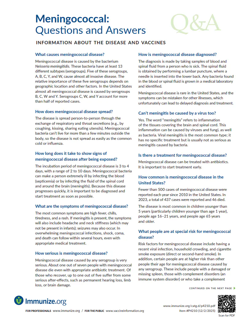 Answers to common questions about meningococcal disease