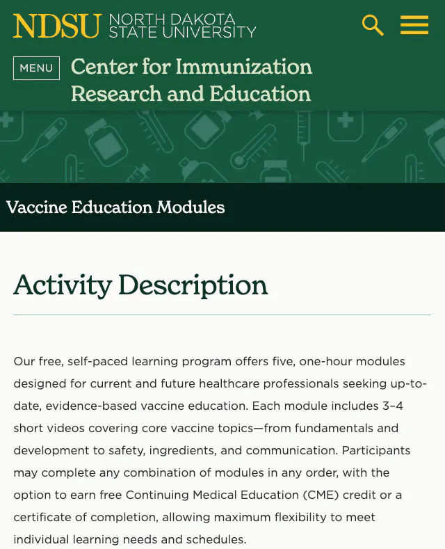 NDSU CIRE Vaccine Education Modules