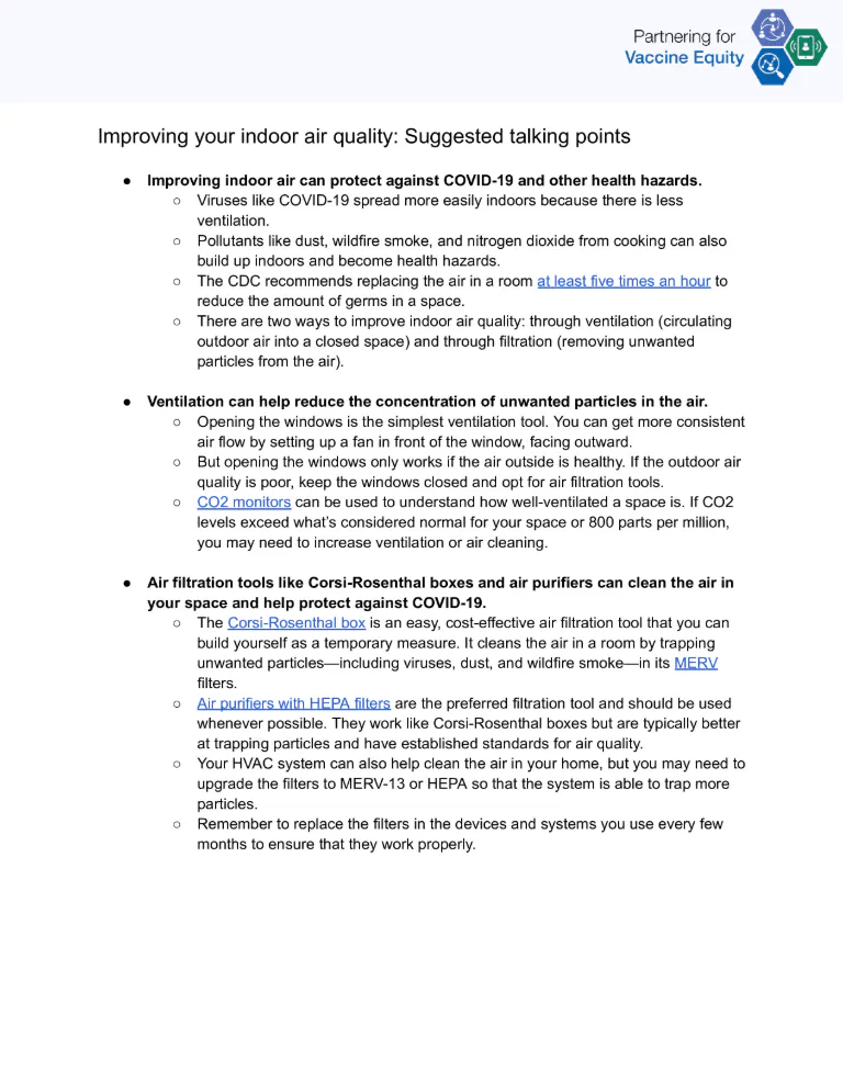 Talking points and FAQs: Improving your indoor air quality (English, Spanish)