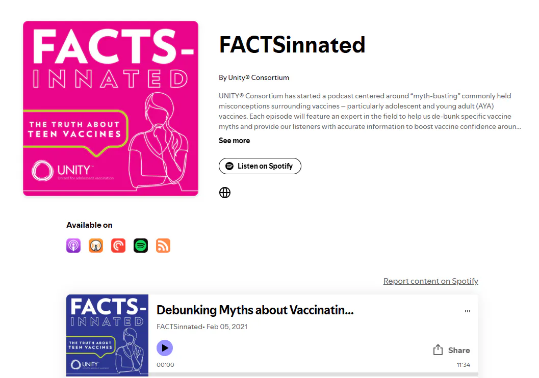 Podcast: FACTSinnated Podcast episode - Debunking myths about vaccinating adolescents and young adults (11:34)