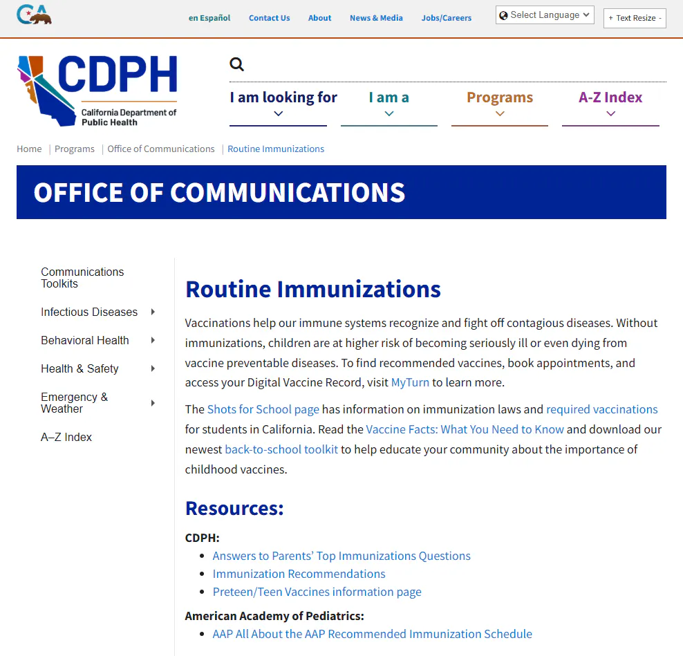 Routine immunizations toolkit: Resources for California
