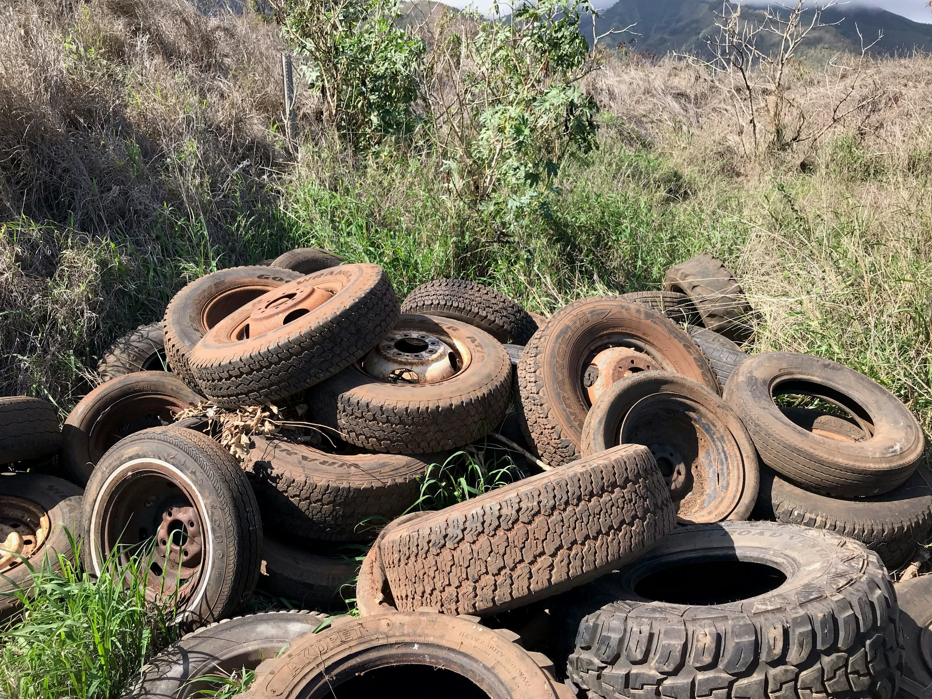 a pile of discarded tires