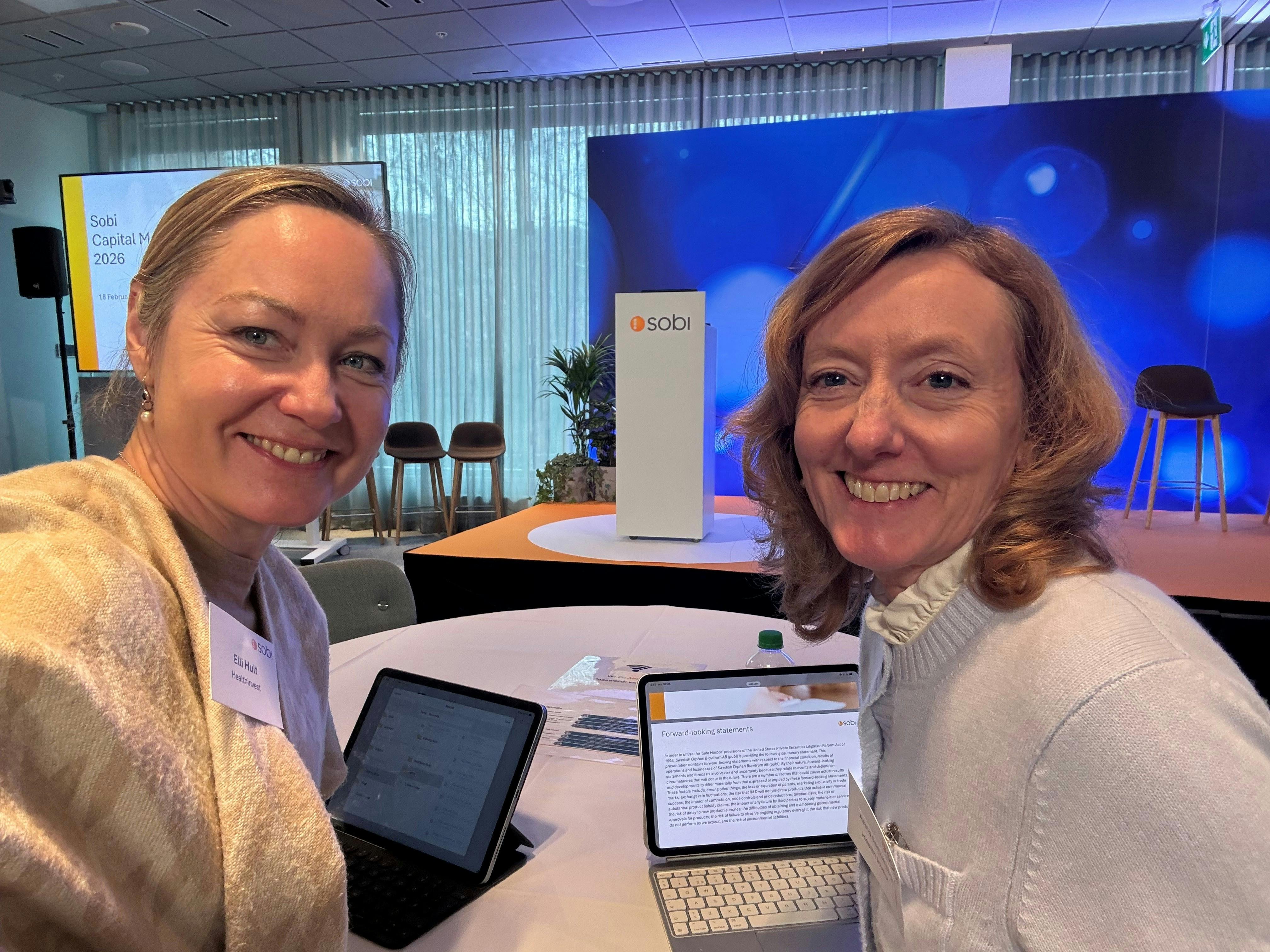 HealthInvests förvaltare Elli Hult och Astrid Samuelsson på SOBI:s kapitalmarknadsdag.
