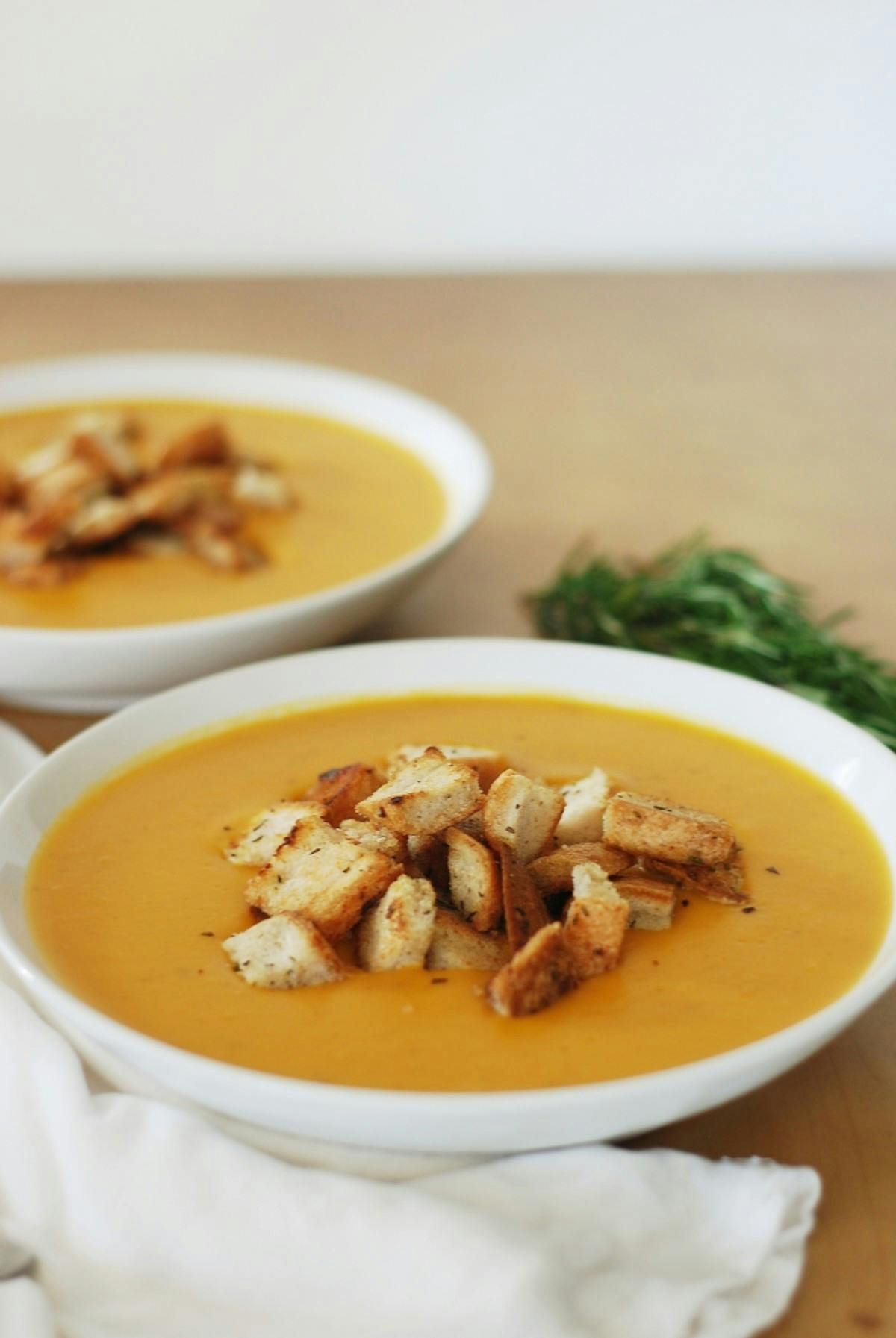 Roasted Butternut Squash Soup with Rosemary & Garlic Croutons