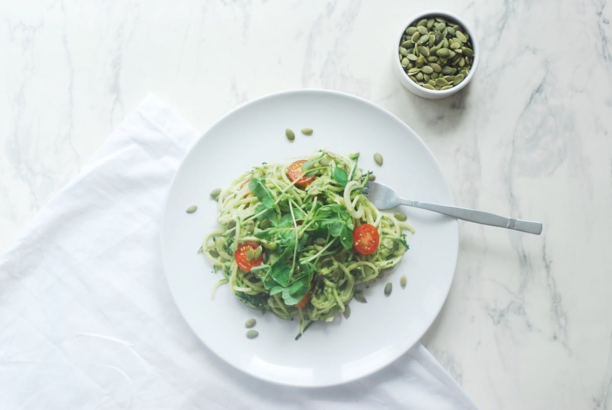 Raw Courgetti Salad with Creamy Vegan Avocado Dressing