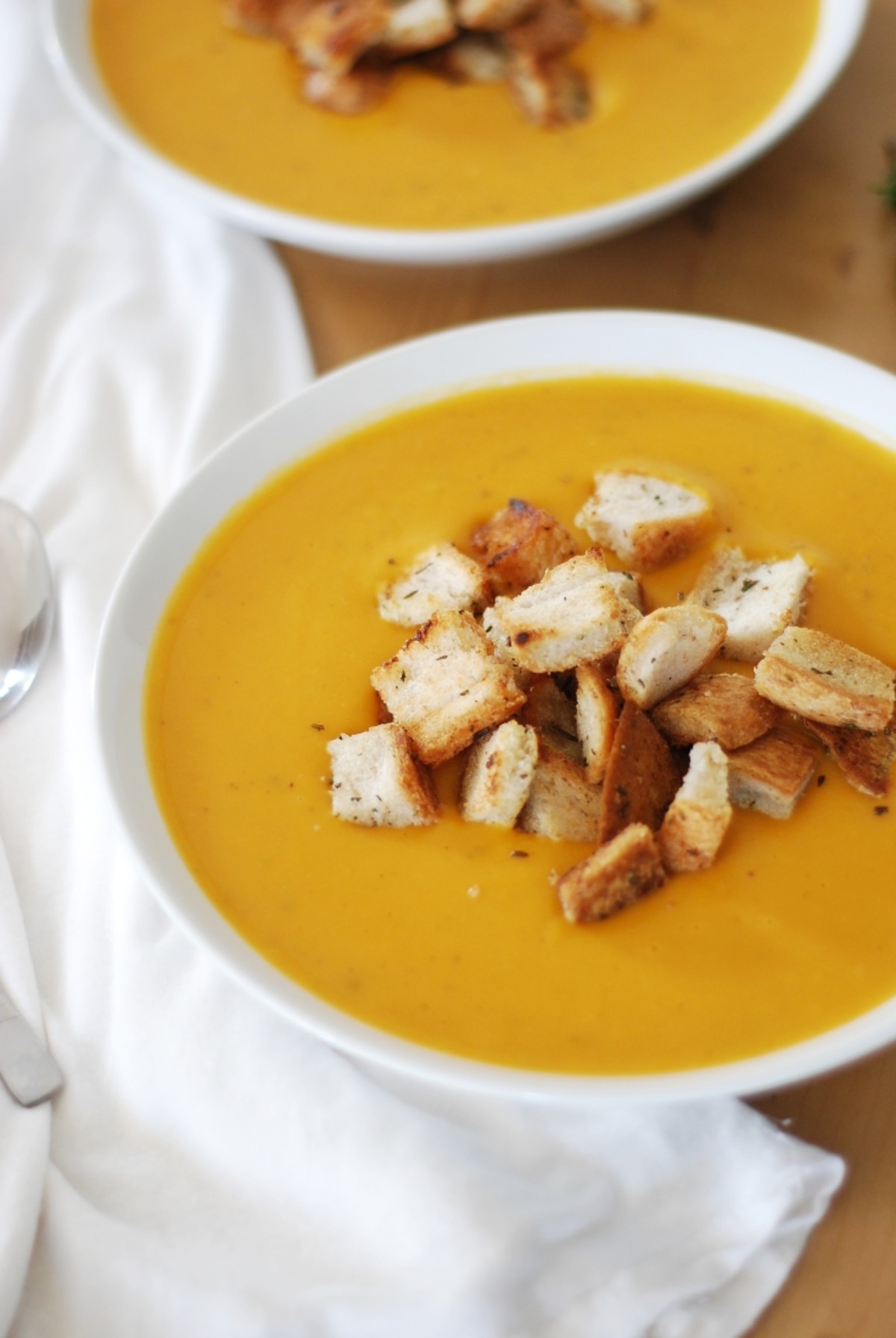 Roasted Butternut Squash Soup With Rosemary & Garlic Croutons