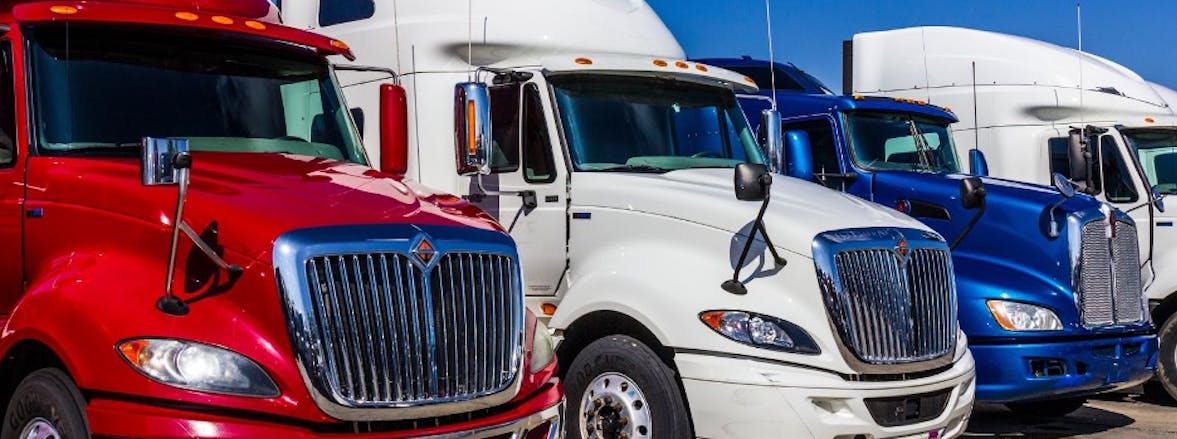 A row of semi trucks