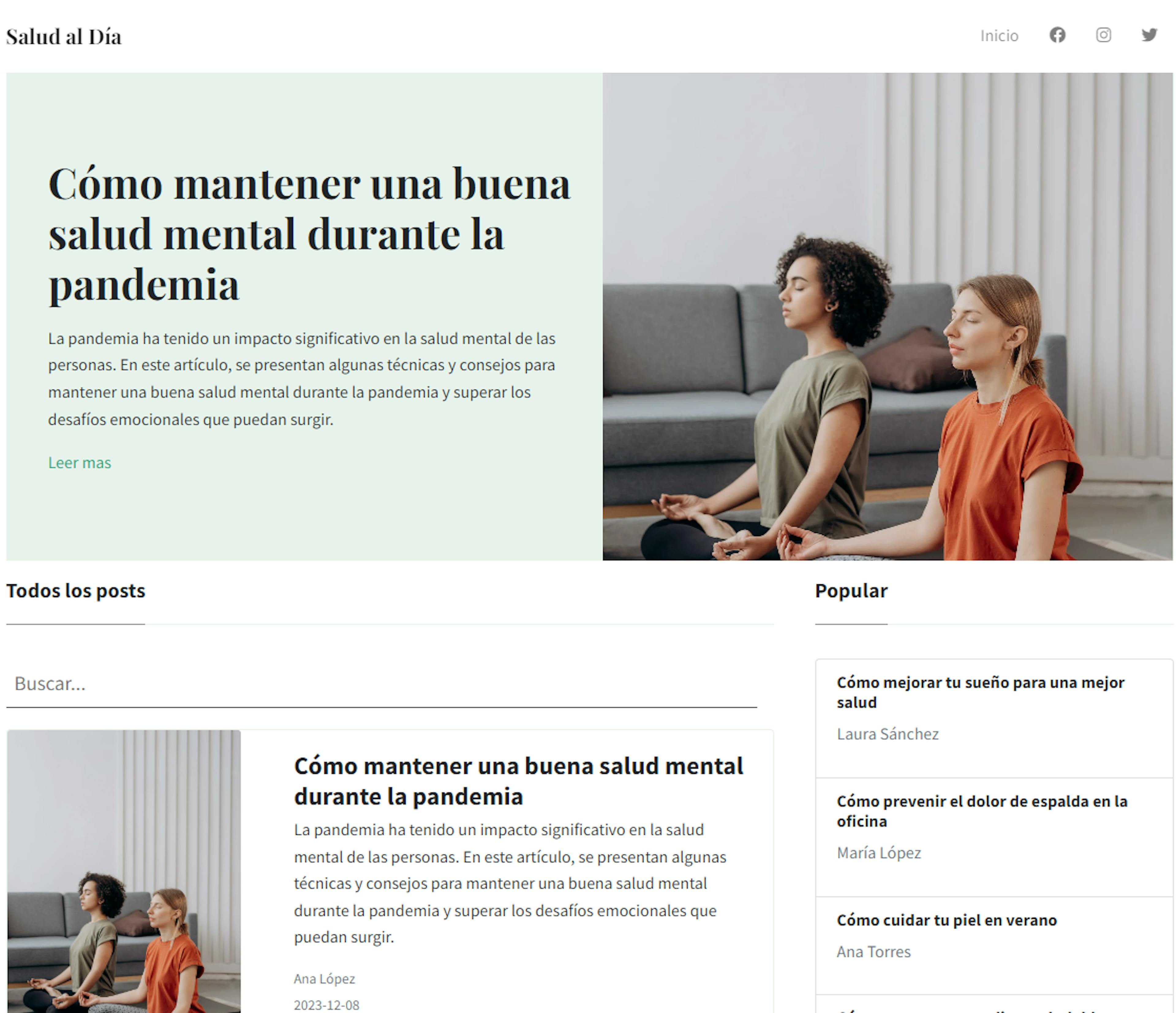 Imagen de pagina de inicio Salud al día