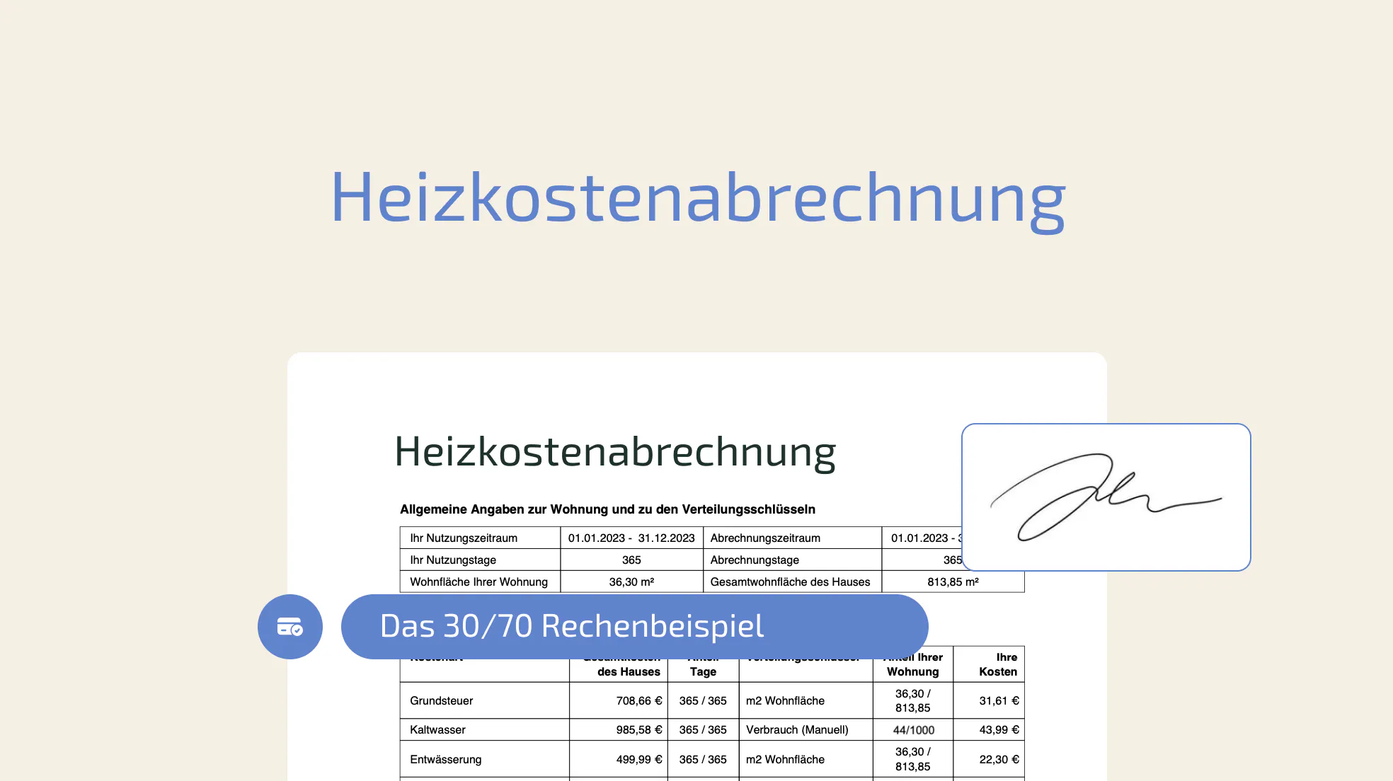 Das 30/70 Rechenbeispiel für eine Heizkostenabrechnung